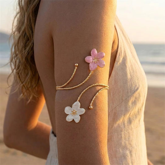 Boho Elegant Metal Flower Upper Arm Bracelet for Women