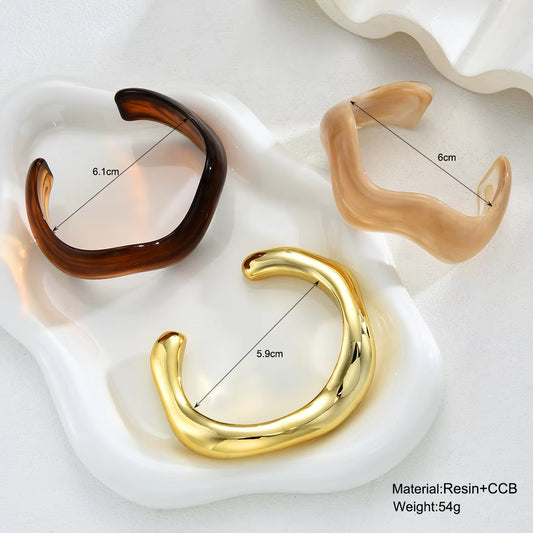 3Pcs Irregular Wavy Cuff Bangle Set For Women Resin Chunky Wave Bracelets
