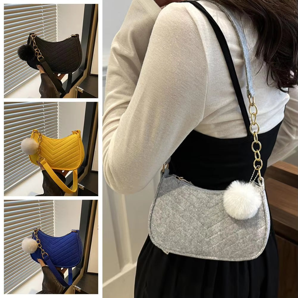 Mini Women Shoulder Bags Fashion Felt Women's Bag Advanced Design Underarm Handbags Mini Saddle Bag