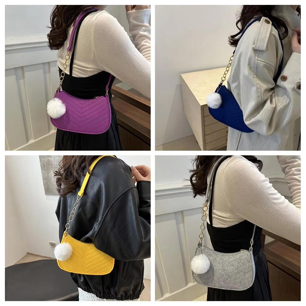 Mini Women Shoulder Bags Fashion Felt Women's Bag Advanced Design Underarm Handbags Mini Saddle Bag