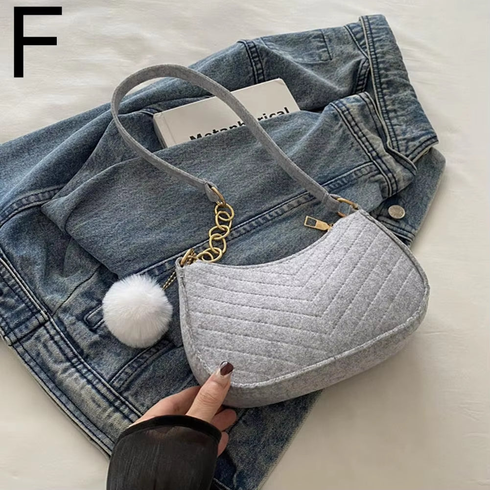 Mini Women Shoulder Bags Fashion Felt Women's Bag Advanced Design Underarm Handbags Mini Saddle Bag