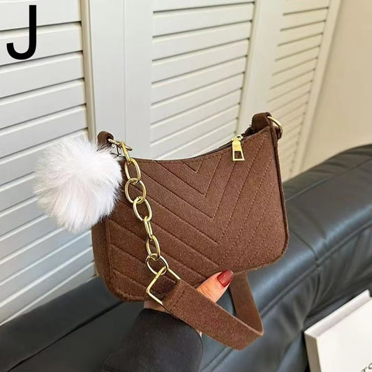 Mini Women Shoulder Bags Fashion Felt Women's Bag Advanced Design Underarm Handbags Mini Saddle Bag