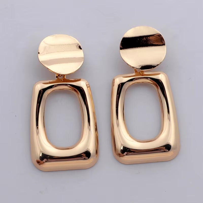 European Fashion Round Hollow Out Square Oval Drop Earrings