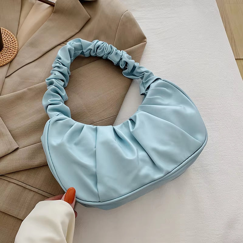 Fashion Pleated Handlebags for Women PU Cloud Bags