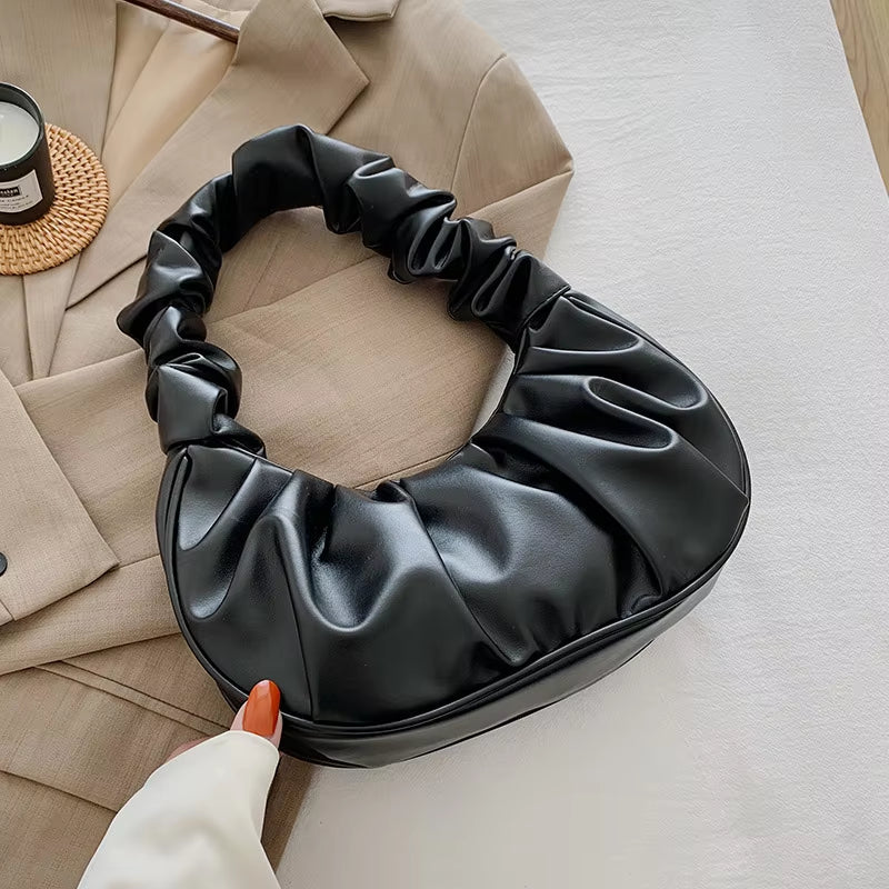Fashion Pleated Handlebags for Women PU Cloud Bags