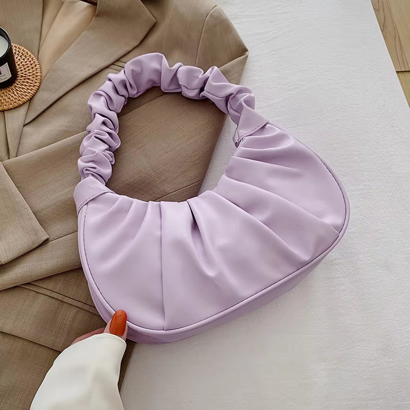 Fashion Pleated Handlebags for Women PU Cloud Bags