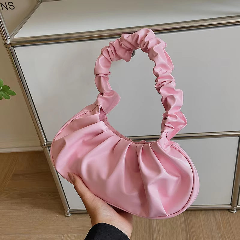 Fashion Pleated Handlebags for Women PU Cloud Bags