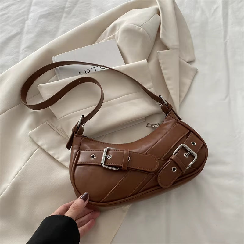 Y2K Vintage PU Leather Women Shoulder Bag Small Crossbody Bag
