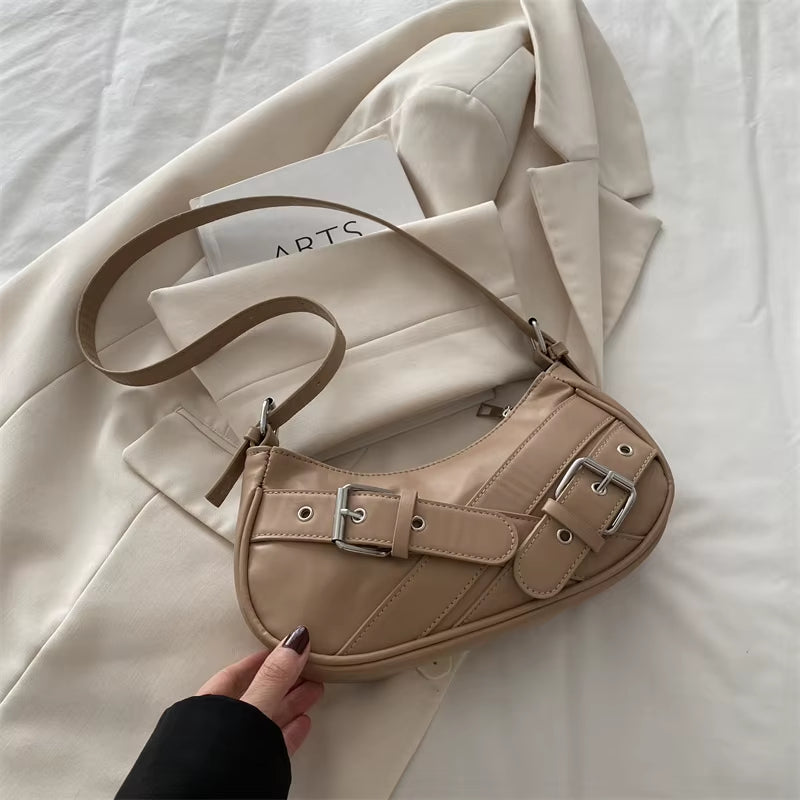 Y2K Vintage PU Leather Women Shoulder Bag Small Crossbody Bag