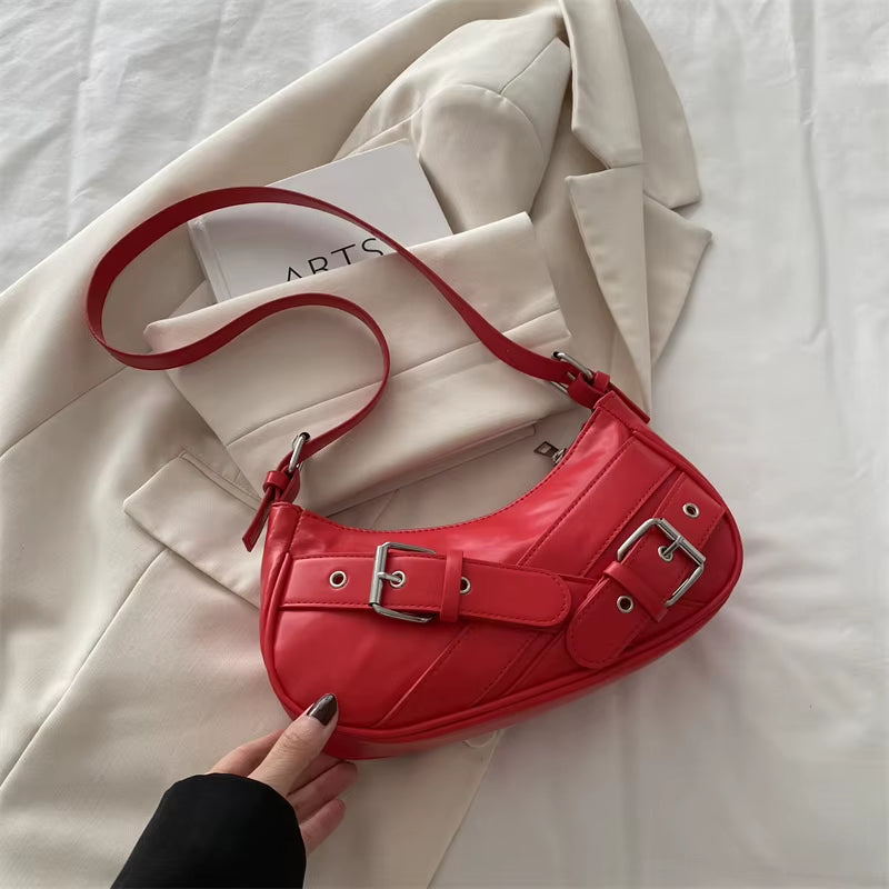 Y2K Vintage PU Leather Women Shoulder Bag Small Crossbody Bag